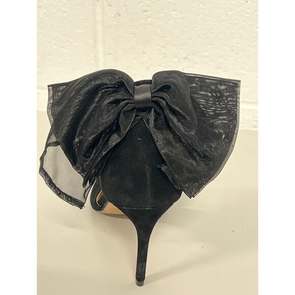 Ann Taylor Sz 9.5 Black Organza Bow Suede Pointed Toe Stiletto Heel Pumps - Picture 5 of 6
